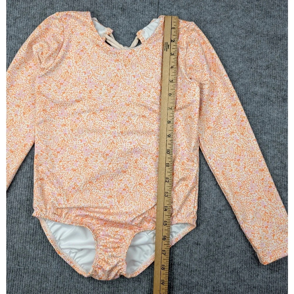 Bella Bliss Swimsuit Girls 8 Rash Guard Long Sleeve Orange Paisley Floral Ruffle